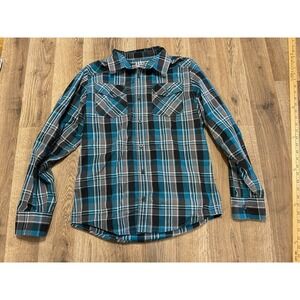 Helix Shirt, Men's Size XL, Black Gray White Blue, Plaid, Button Up